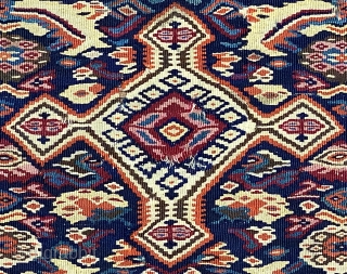 Antique Senn-eh Kilim Rug, 4’1” x 5’9” // 124 x 175 cm

Indigo ground octagonal field with crisply drawn variant of the Herati design with a small

diamond shaped medallion with four small pendants  ...