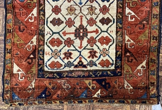 Important Kurdish Runner/ Long Rug, ca. 18th Century, or earlier; 2’8” x 10’8” // 81.3 x 325 cm

Woven in jewel-like natural colors characteristic of the finest Kurdish weaving, the field is sinuously  ...