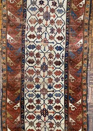 Important Kurdish Runner/ Long Rug, ca. 18th Century, or earlier; 2’8” x 10’8” // 81.3 x 325 cm

Woven in jewel-like natural colors characteristic of the finest Kurdish weaving, the field is sinuously  ...