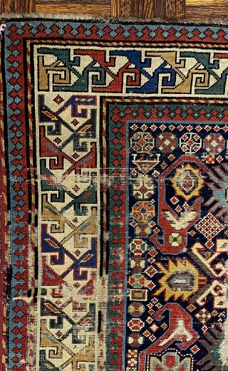 Bidjov Kuba Caucasian prayer rug m, ca. 1880; 3’6” x 5’4” / 106.7 x 163 cm

Indigo field with numerous totemic creatures, and stylized flowers.  Mihrab 

arch woven in ivory white. Trefoil  ...