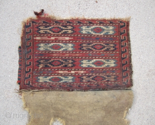 Turkoman..... knotted , small Yomud bag.....Late 19th C......vegetal dyes .....complete w/ back....condition as shown.....
12" x  17"  ( 30cm x 44cm )          