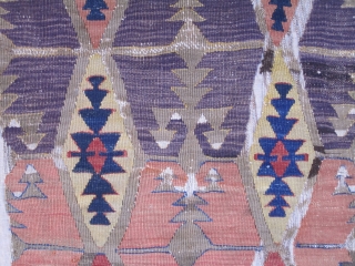 Central Anatolian Kilim fragment....pre-1850 ( all vegetal dyes).... profess. mounted on linen.....fragment size is  22" x 56" (56cm x 142cm )           