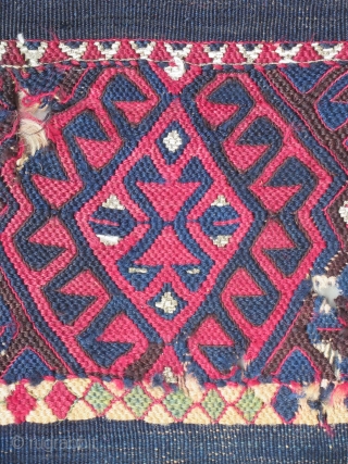 Kurdish Cuval fragment.....Eastern Anatolia.....c. 1850.....reciprocal brocading and soumack.....wool on wool with silver-wrapped cotton thread.....20" x 40" 
(50 x 100 cm )            