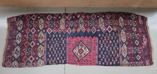 Lake Van kilim....Northeast Anatolia ( Kurdish ? )....complete 1/2.....late 19th C.....2'6" x 7'6" (75 x 220cm )...wool on wool with cotton-wrapped silver thread....natural dyes except faded orange....fine weave with floppy handle......condition as  ...