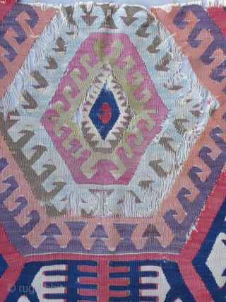 Central Anatolian Kilim fragment...before 1825....3'4" x 7'10"(100 x 240cm ) all wool....all vegetal dyes with excellent patina ..... condition as found and shown          