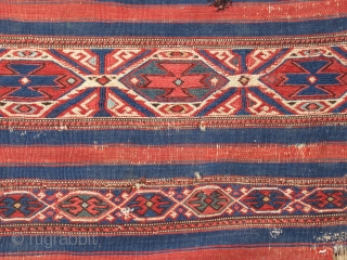 Northwest Anatolian cuval....Bergama-Balikesir area....c. 1875....22"x 39"
(55cm x 100cm )...all wool / vegetal dyes....reciprocal brocading , sumac, cicim...quite good condition as shown.            