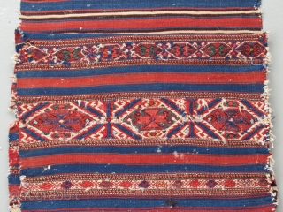 Northwest Anatolian cuval....Bergama-Balikesir area....c. 1875....22"x 39"
(55cm x 100cm )...all wool / vegetal dyes....reciprocal brocading , sumac, cicim...quite good condition as shown.            