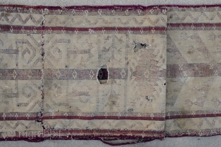 Turkman. Tribe? wool & silk? circa? Fragments. I can provide a video showing all the piece. 
1'1"x 14'
33 cmX 430             