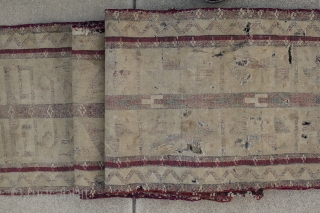 Turkman. Tribe? wool & silk? circa? Fragments. I can provide a video showing all the piece. 
1'1"x 14'
33 cmX 430             