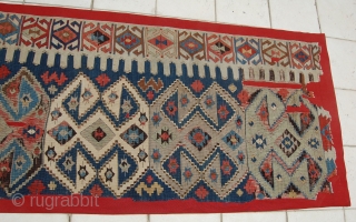 Turkish Saçıkara kilim fragment. Judged from its colours especially the state of the black, the kilim must be over 100 years old. For the same design see: Josephine Powel: A Survey of  ...