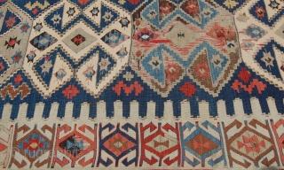 Turkish Saçıkara kilim fragment. Judged from its colours especially the state of the black, the kilim must be over 100 years old. For the same design see: Josephine Powel: A Survey of  ...