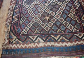 Antique Persian Kilim Bakhtiar, Central Iran.  182x298cm. As can be seen in the pictures it has some condition issues,  but it can be backed on request .    