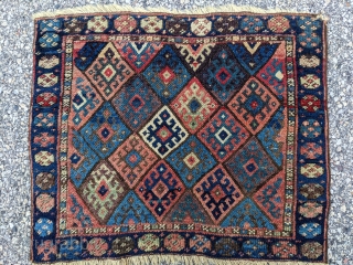 Colorful 19th century Jaff Kurd bag. Look at the close photos for accurate colors and a great deep purple and light greens! 1'9" x 2'1" Cheers.       