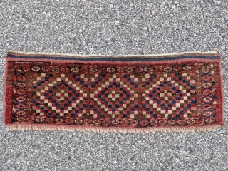 Interesting antique checkered Ersari torba. 1'1" x 3'1". Soft wool and a few scattered moth bites. Cheers.                