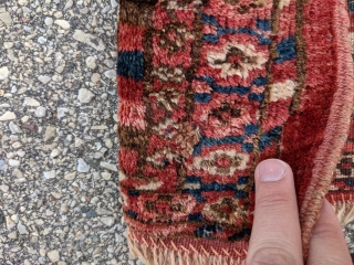 Interesting antique checkered Ersari torba. 1'1" x 3'1". Soft wool and a few scattered moth bites. Cheers.                