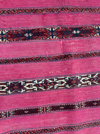 Late 19th century cochineal Tekke chuval, published in Turkmen Carpets a New Perspective Volume 1, Plate 68. Laboratory analysis verifies cochineal use. 2'9" x 3'9".        