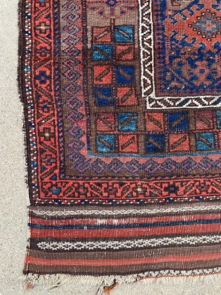 19th century Timuri Baluch rug with complete ends. 3'8" x 5'6"                      