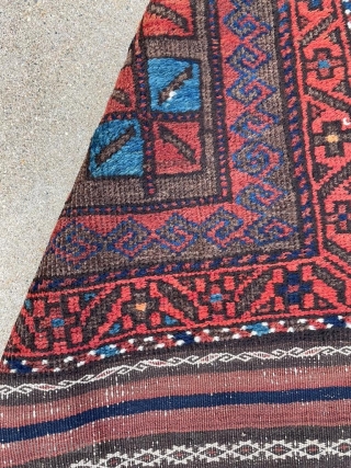 19th century Timuri Baluch rug with complete ends. 3'8" x 5'6"                      