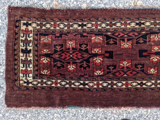 Antique Yomut / Yomud Torba with original back. Nice border. 1'4" x 3'1".                    