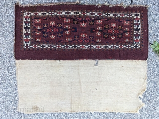 Antique Yomut / Yomud Torba with original back. Nice border. 1'4" x 3'1".                    