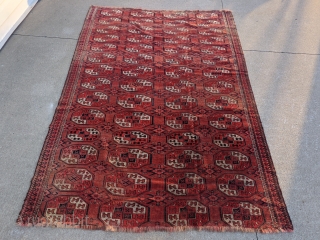 Large Kizilayak Turkmen rug, 7ft 10in x 6ft 2in. Great variations in the guls and even an extra head design in the quartering of some. It was cut and shut in the  ...