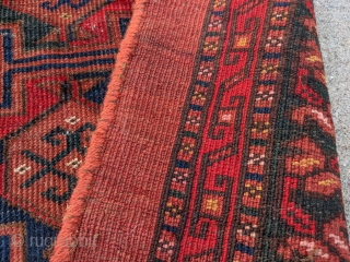 Monster size antique Ersari chuval. 5ft7in x 3ft7in. It has great dark green, blue, yellow, and two shades of red. Low pile all over, no holes, and original goat hair braided loops  ...
