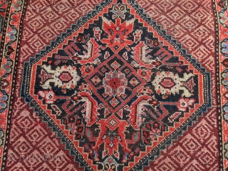 Circa 1900 Serab or Hamadan rug. 6ft 10in x 3ft 2in 

Wonderful blues and greens throughout with hints of yellow. Has some end loss (secured) and small amount of wear in middle  ...