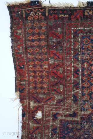 This dukhtar e qazi Baluch prayer rug folds like a cloth and has some of the more intense oxidation I've seen. It's one of the older pieces of this type that I've  ...