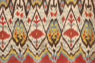 Old silk ikats with nice colors. A few stains, other than that great condition. 4'2" x 5'2".                