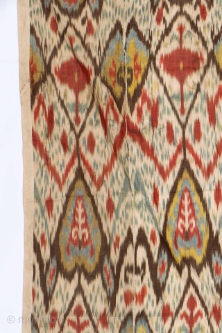 Old silk ikats with nice colors. A few stains, other than that great condition. 4'2" x 5'2".                