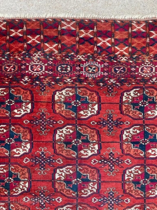 Antique Tekke Turkmen square sitting rug. Lovely dense, thick wool. Stable and good colors. 3'5" x 4'0"                