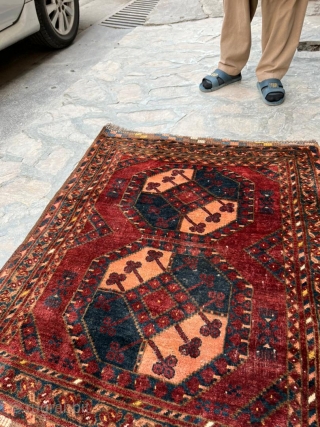 Beautiful antique Ersari wedding rug. Great condition and wonderful soft wool. It has old European inventory numbers stenciled on the back.

3'0" x 3'8"          