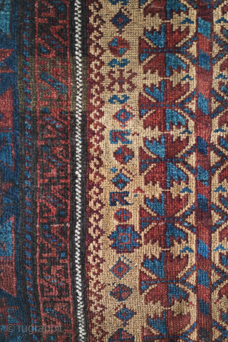 Mid 19th century Timuri Baluch rug. Former Jim Dixon collection. Beautiful original condition, no repairs. 4'8" x 3'5". Contact me at steven.malloch@gmail.com or gerrerugs@gmail.com         