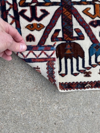 Beautiful antique Turkmen tent band fragment. Circa 1900. Great light blue. 1'2" x 4'0"                   