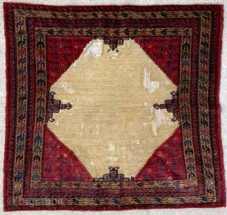 19th century Turkmen Bokche. Animals in the quarter panels, what appears to be camel hair wefts and pile, silk highlights, and beautiful piled designs in a 3d effect onto the kilim. This  ...