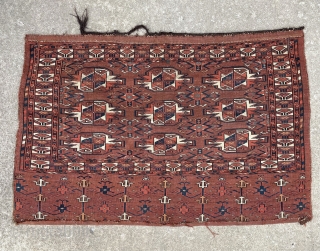 19th century Yomut chuval. Wonderful light green and nice elem on this piece. 2'8" x 3'11"                 