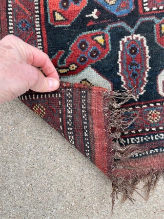 Late 19th century Khamseh rug. Triple boteh border with 4 large peacocks. Great colors. 4'9" x 6'4"                