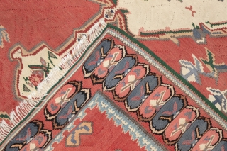 Antique Bidjar kilim, fine piece with open design and soft pallette. 5'0" x 6'6".                   
