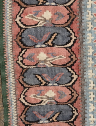 Antique Bidjar kilim, fine piece with open design and soft pallette. 5'0" x 6'6".                   