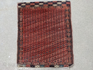 Wonderful 19th Century Chodor dowry rug. Love this shade of red and blue and purple silk highlights throughout. No holes. Almost full, thick pile throughout.

3'10" x 4'8" or 116 x 142cm  