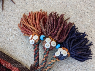 Baluch "camel" bag. 2'3" x 3'5" or Great colors and 69 x 104cm. Handmade buttons and beads. Goat hair loops. Some calls this size a camel bag. Great condition    