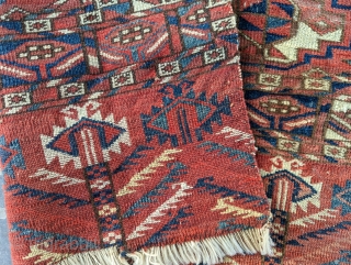 Mid 19th century or earlier Tekke Chuval with animals along the top. Silk and cotton highlights, folds like a cloth. Please contact me at steven.malloch@gmail.com or gerrerugs@gmail.com      