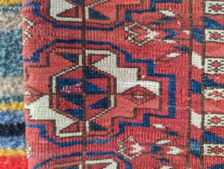 Mid 19th century or earlier Tekke Chuval with animals along the top. Silk and cotton highlights, folds like a cloth. Please contact me at steven.malloch@gmail.com or gerrerugs@gmail.com      