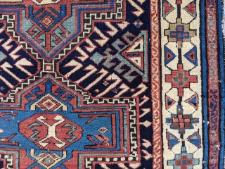 19th Century Caucasian fragment. 2'5" x 3'5" or 74 x 104cm. Beautiful colors and can still be used as a scatter rug or collectible piece as an older one. 

Cheers.   