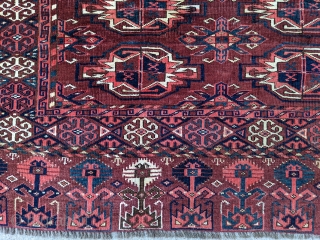 19th Century Kizil Ayak Lebab Turkmen chuval from the middle Amu Darya region. 2'11" x 5' or 89 x 152cm. Gorgeous colors, great borders, do they get much better? Love the small  ...