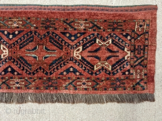 Late 19th century Ersari Beshir torba with blue silk and cotton highlights. 1'4" x 4'8". Mostly full pile. Beautiful colors.

Cheers.             