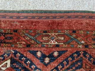 Late 19th century Ersari Beshir torba with blue silk and cotton highlights. 1'4" x 4'8". Mostly full pile. Beautiful colors.

Cheers.             