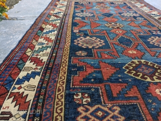 Antique Lesghi star Kazak rug. Natural dyes, some repairs, overall great condition and beautiful abrash. 5'10" x 3'7" or 170x115cm  Please contact me at: steven.malloch@gmail.com or gerrerugs@gmail.com     