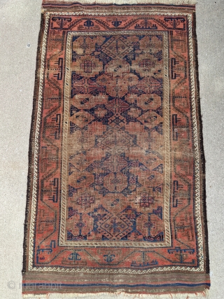 Wonderful antique blue ground Baluch rug. 3'3" x 5'10" or 99 x 178cm. No holes. Original kilim ends.

Cheers.               