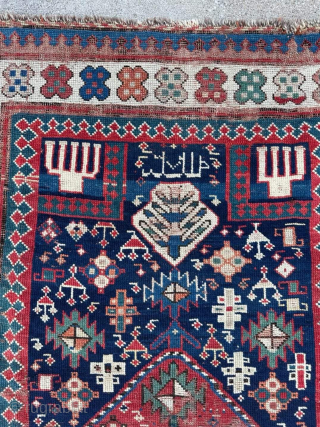 Antique Caucasian prayer rug dated 1273 (1853) and combined with he word Allah. 3"2" x 5'2" or 96 x 158cm. Please contact me at steven.malloch@gmail.com or gerrerugs@gmail.com.      